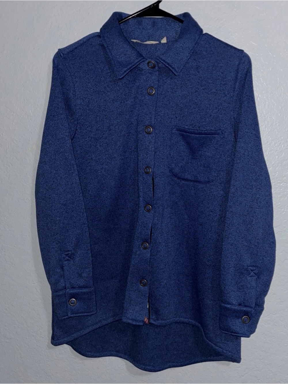 Soft Surroundings Willow Blue Fleece Lined Shirt Jacket Snap Shacket Boho Sz PM